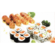 JMM7. (SSR) 6 Maki Saumon & 6 California Saumon et Avocat & 2 Yakitori Boeuf au Fromage & 2 Yakitori Boulette de Poulet